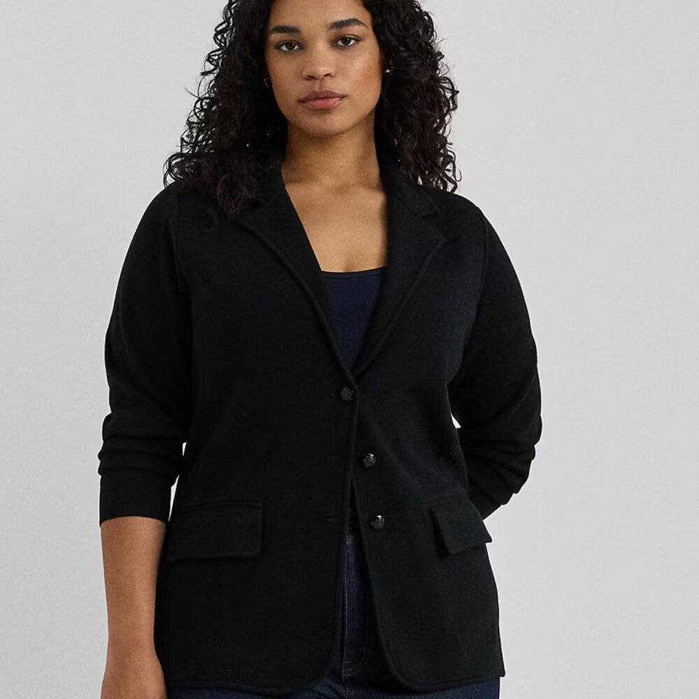 Ralph Lauren Combed Cotton Blazer Plus Black 1X